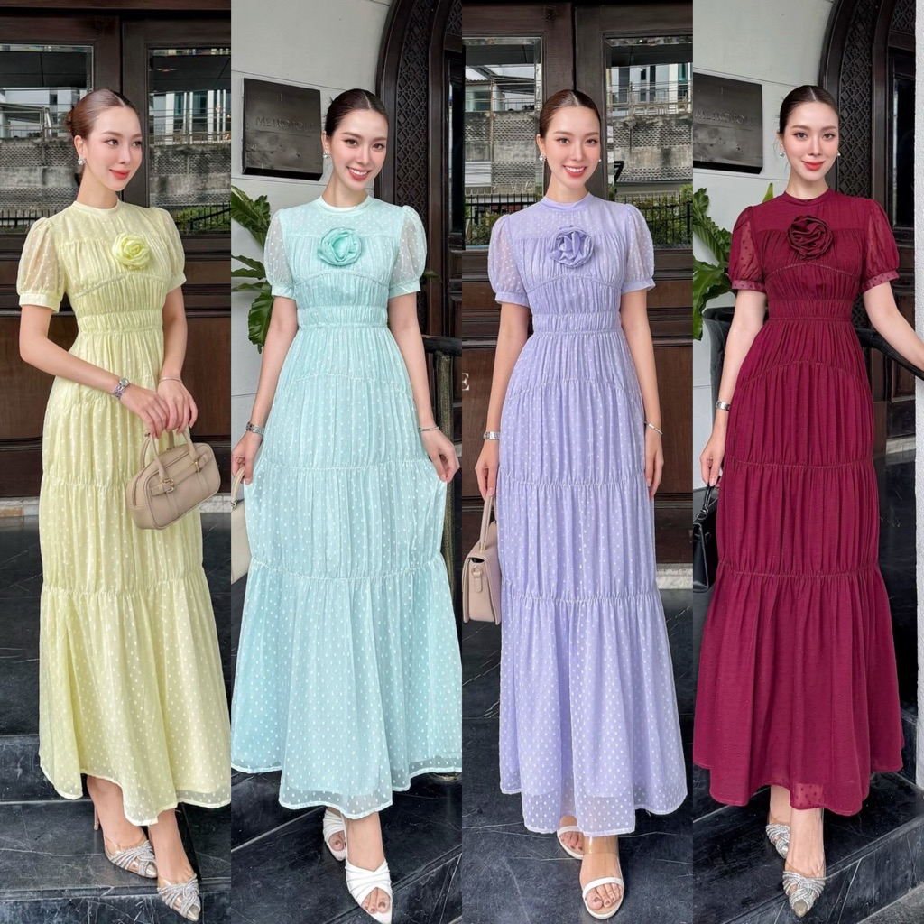 📌📌 พร้อมส่ง ครบสี XS S M L XL 2XL 🏷️LALABELLE แม็กซี่เดรสผ้าชีฟอง เดรสยาว ชุดออกงาน ชุดไปงานแต่ง เพื่อนเจ้าสาว เรียบหรู