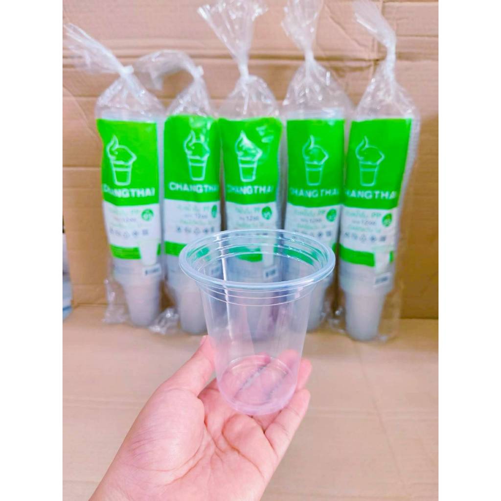 (ชุดละ 5 แพค) แก้ว 12 ออนซ์ ปาก 95 mm. เรียบใส ยี่ห้อช้างไทย แพคละ 50 ใบ