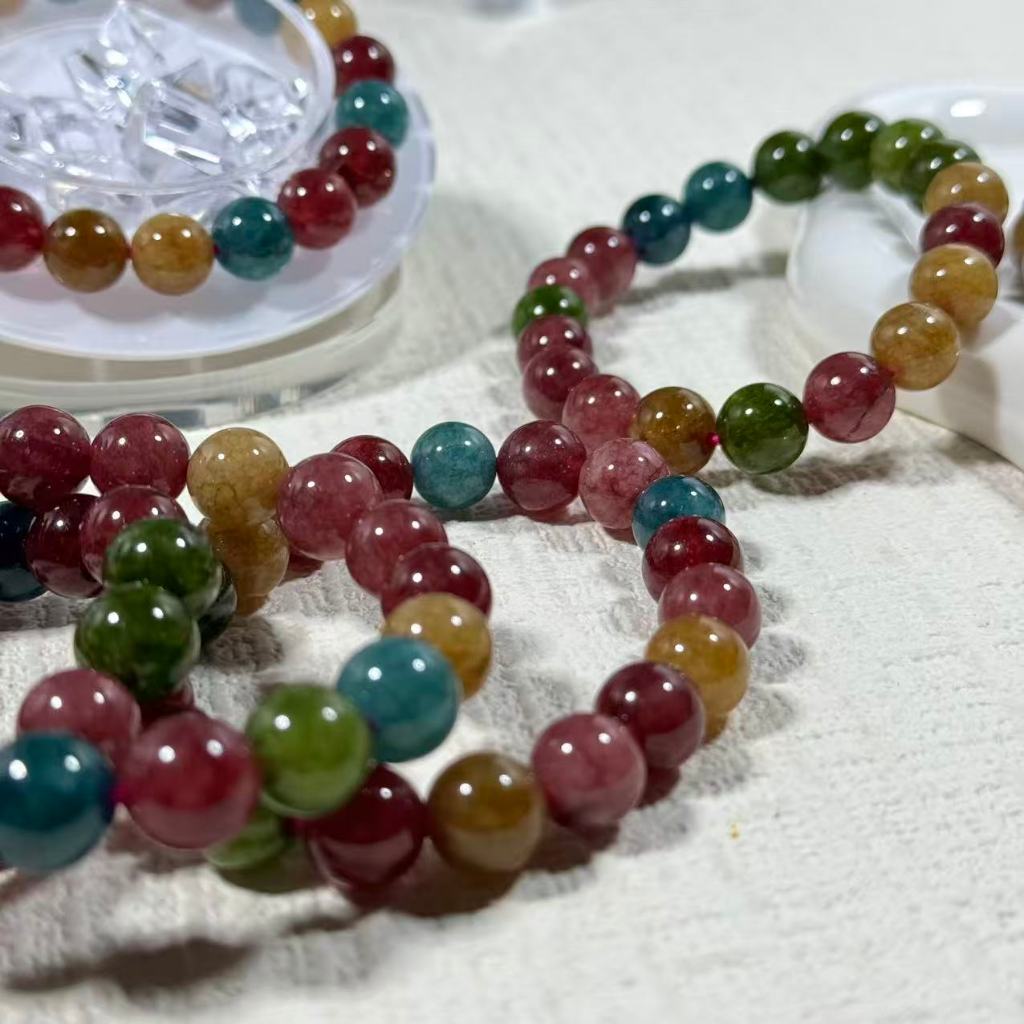 【ขายขาดทุน】Tourmaline ทัวร์มาลีน กำไลหิน ติพลังงานสูงหิน หินเสริมดวง  ทัวร์มาลีนที่มีสีสัน ขนาด10มิล - รูปที่ 2