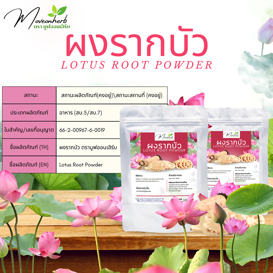 ผงรากบัว มีอย. ขนาด100กรัม Lotus root juice Powder