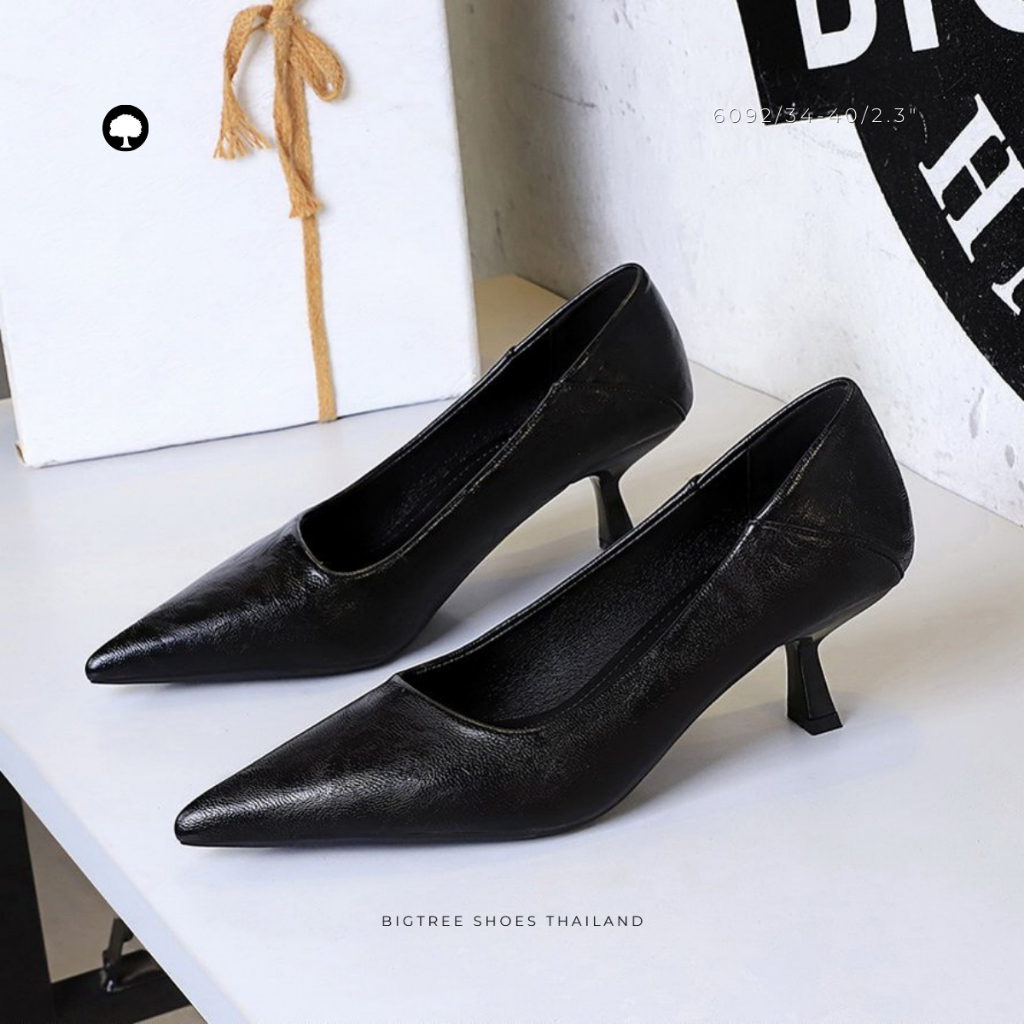 รองเท้าส้นสูงหัวแหลมหนังเกรดพรีเมียม รุ่น 6092 | คัทชูทำงาน ใส่สบาย 2.3” ทรงคลาสสิคเรียวขาสวย