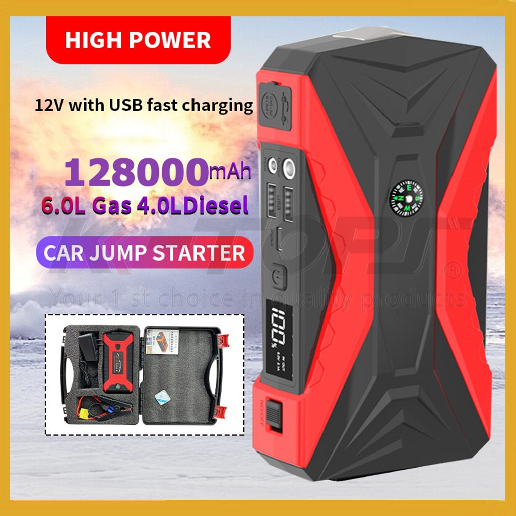 128000mah จั้มสตาร์ท รถยนต์ 12V jump start ของแท้ เครื่องจั๊มแบตเตอรี่รถยนต์ พาว