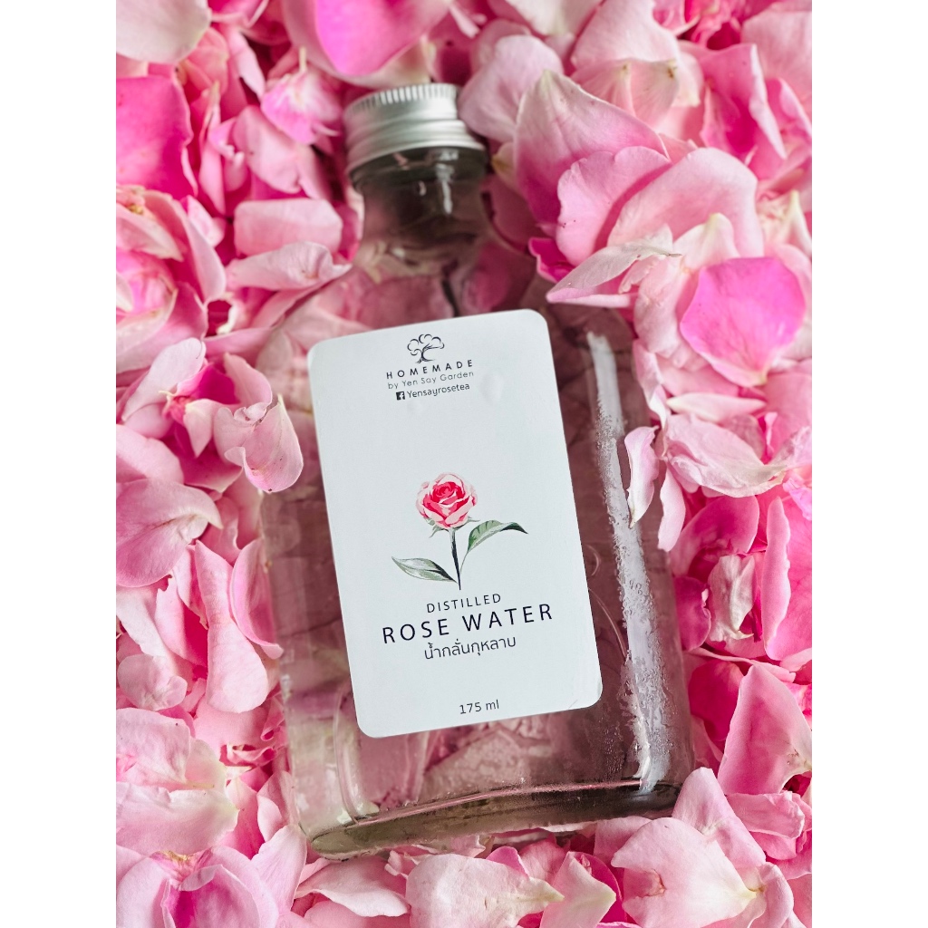 น้ำกลั่นกุหลาบแท้ 100% แบบขวดสำหรับเติมเครื่องดื่ม Distilled Rose Water 180 ml