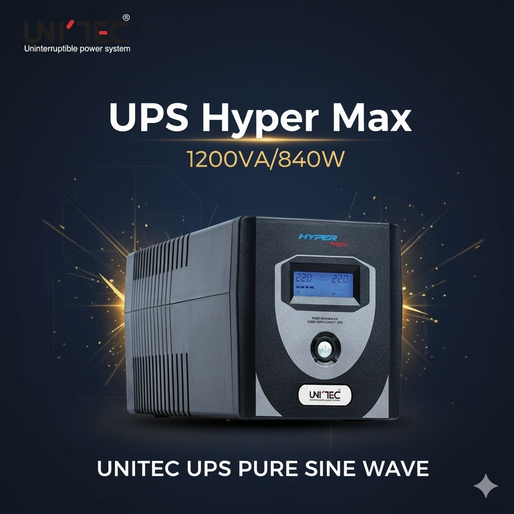 UPS (เครื่องสำรองไฟฟ้า) UNITEC HYPER MAX 1200VA/840W (UNITEC - Hypermax 1200-PURESINE) ประกัน 2 ปี