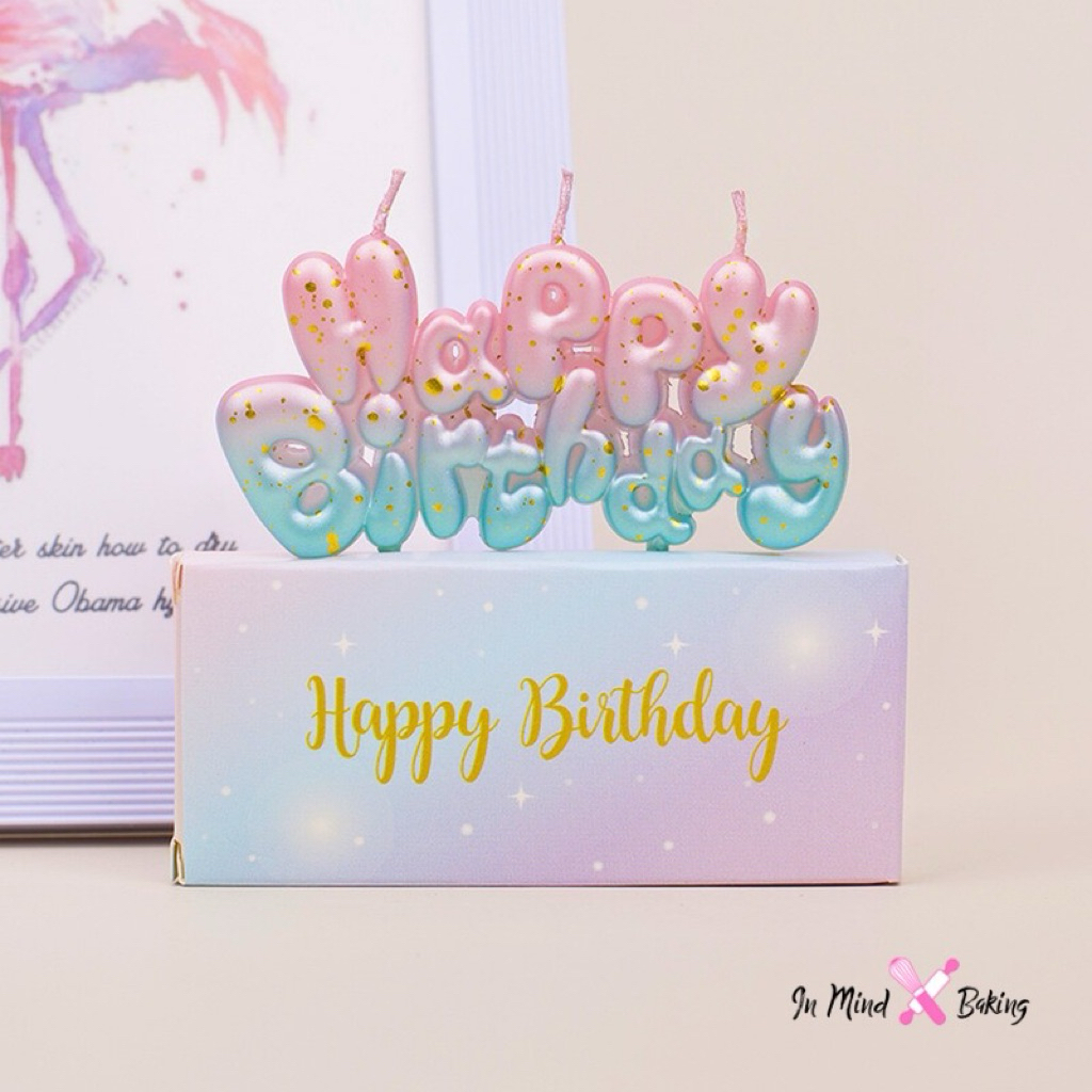 เทียนวันเกิด Happy Birthday สีกลิต​เตอร์​พาสเทล สดใส