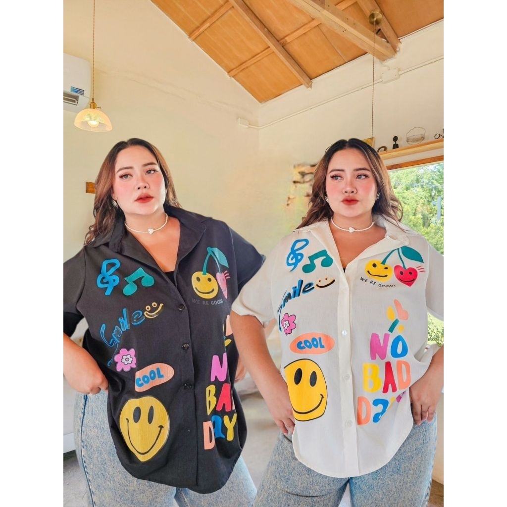 เสื้อเชิ้ตแขนสั้นผ้าครัชลายสกรีน อก 38-66"