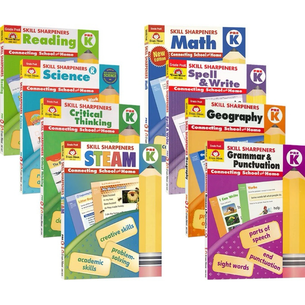Skill Sharpeners Pre K G1 G2 G3 workbooks , Evan-Moor Skill Sharpener Workbook- All 7 books Activity