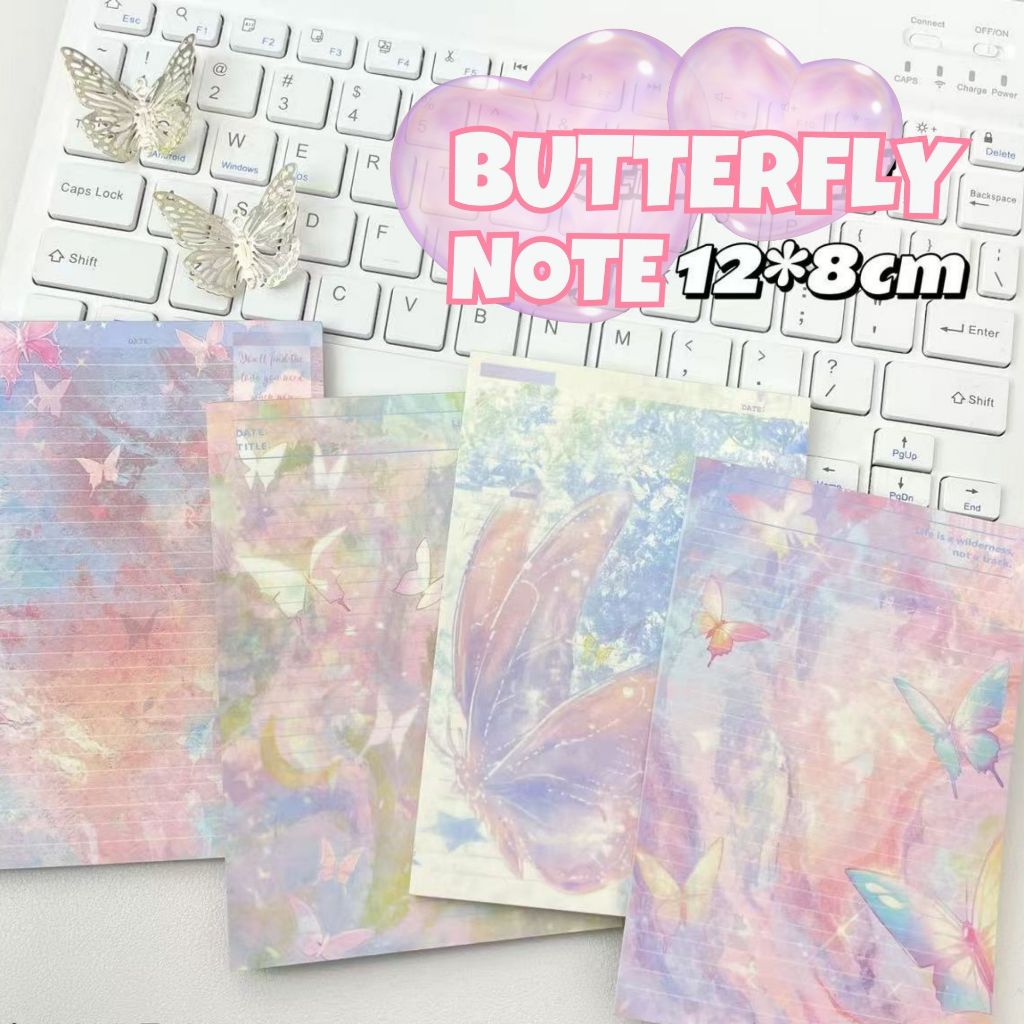 กระดาษโน๊ตขนาดลายผีเสื้อ A7 8*12 cm จดบันทึกจิ๋ว ฉีกได้ ไดอารี่ แบบพกพา น่ารัก เครื่องเขียนมินิมอล สีพาสเทล เกาหลี