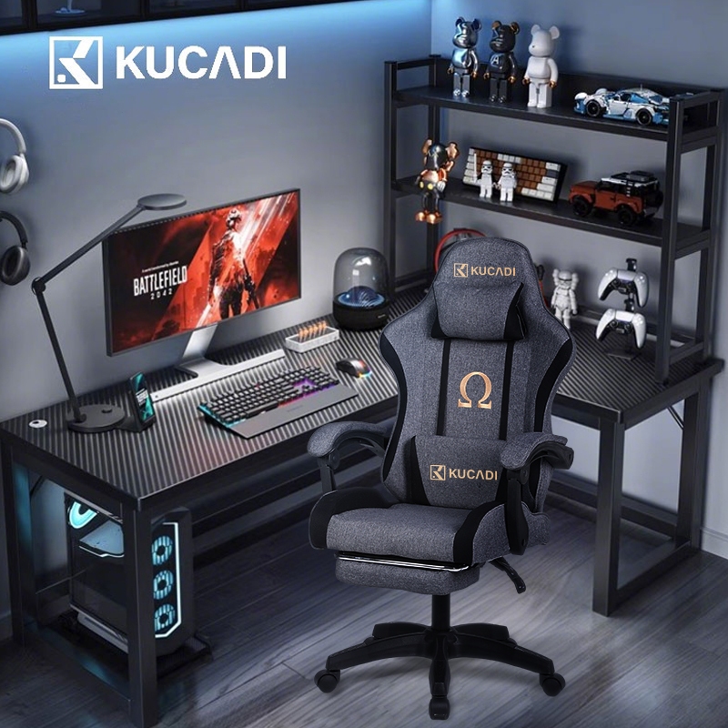 KUCADI โต๊ะคอม โต๊ะเกมมิ่ง 160/140/120CM ขาโลหะแข็งแกร่งรุ่นพิเศษ L พื้นผิวคาร์บอนไฟเบอร์ GamingTable[รับประกัน 5 ปี]