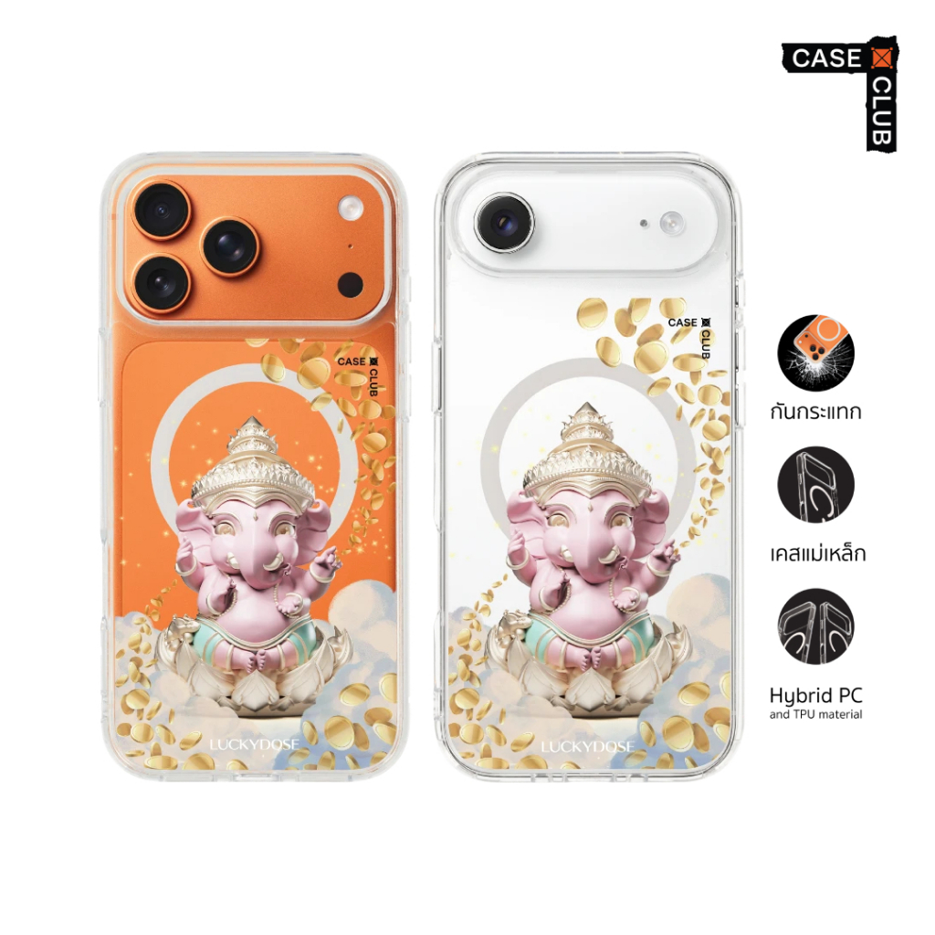 CaseClub เคสไอโฟน ซัมซุง เคสแม่เหล็ก ลาย LuckyDose Ganesha พระพิฆเนศสีชมูพูพาสเทล สำหรับ i17 Pro Max/i17 Pro/i Air/i17