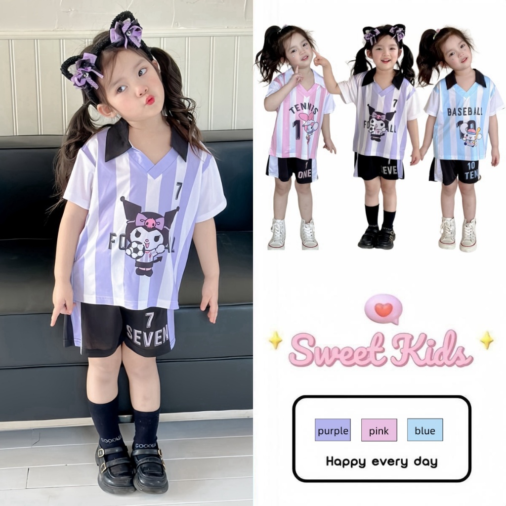 SweetKids พร้อมส่งจากกทม🌸ชุดเซ็ทแฟชั่นเด็กผู้หญิง🍓เสื้อผ้าแขนสั้นกางเกงขาสั้น ลายการ์ตูนน่ารัก สไตล์เกาหลี ลําลองฤดูร้อน
