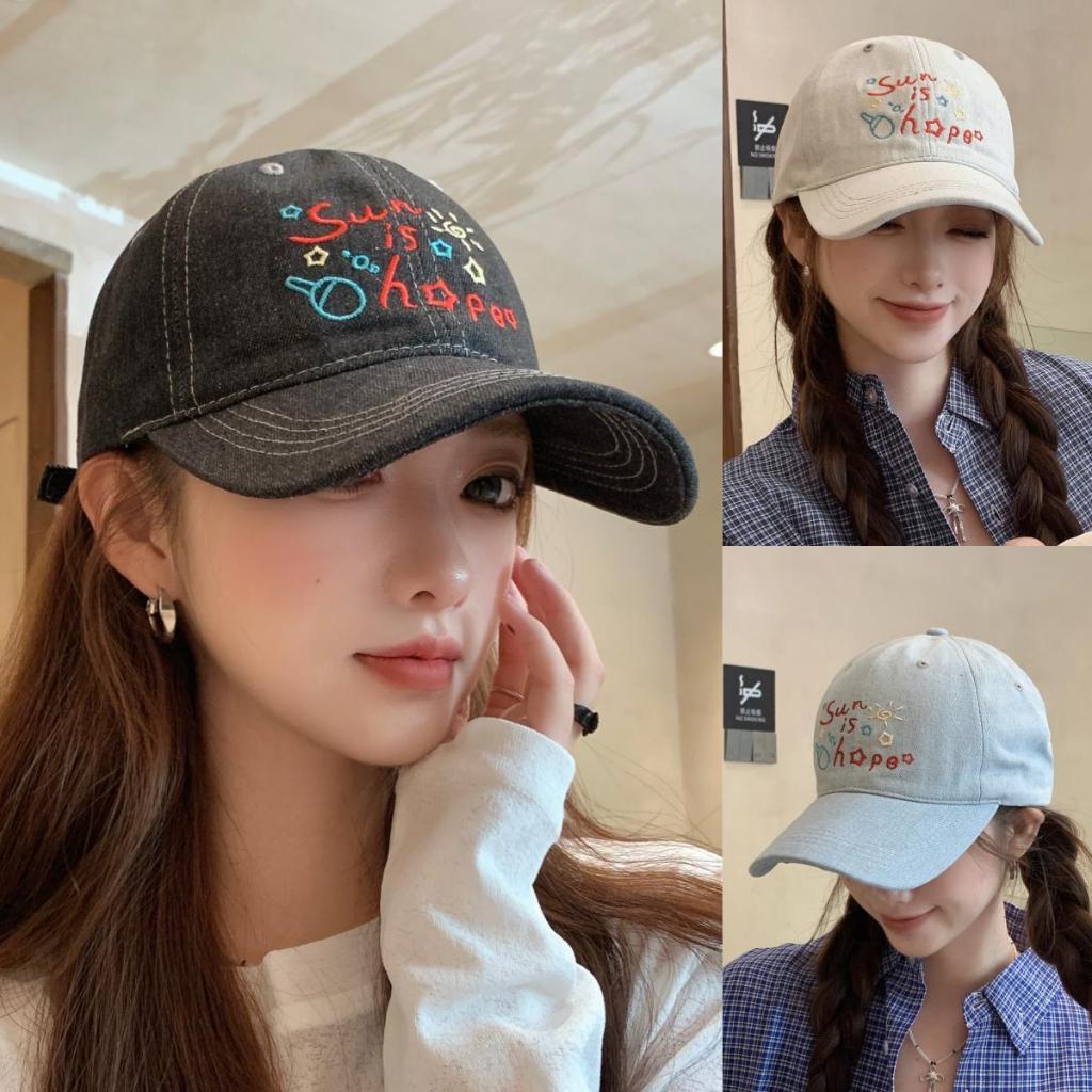 หมวกแก็ปปัก sun is hope ผ้ายีน (มี 3 สี) ทรงสวยมาก ใส่สบาย หมวกสไตล์เกาหลี