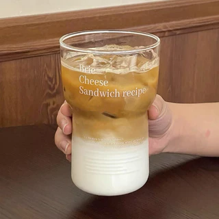 (หลอดแก้วฟรี) แก้วน้ำ แก้วกาแฟ ชาเขียว 580 ml สกรีนลาย อักษรภาษาอังกฤษ ทนความร้อน วัสดุแก้ว