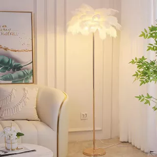 โคมไฟตั้งพื้น LED ที่เรียบง่ายโคมไฟขนนกแสงหรูหราห้องนั่งเล่นโซฟาห้องนอนตกแต่งโคมไฟฐานกระบวนการชุบ