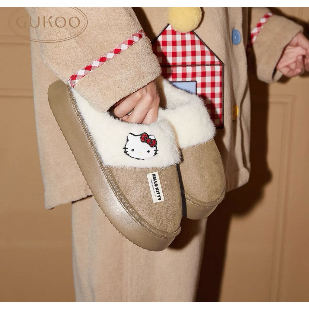 พร้อมส่งรองเท้า gukoo x kitty มือ 1 ของแท้ สีกากี size 38-39 รองเท้าหิมะ รองเท้ากันหนาว รองเท้า guko