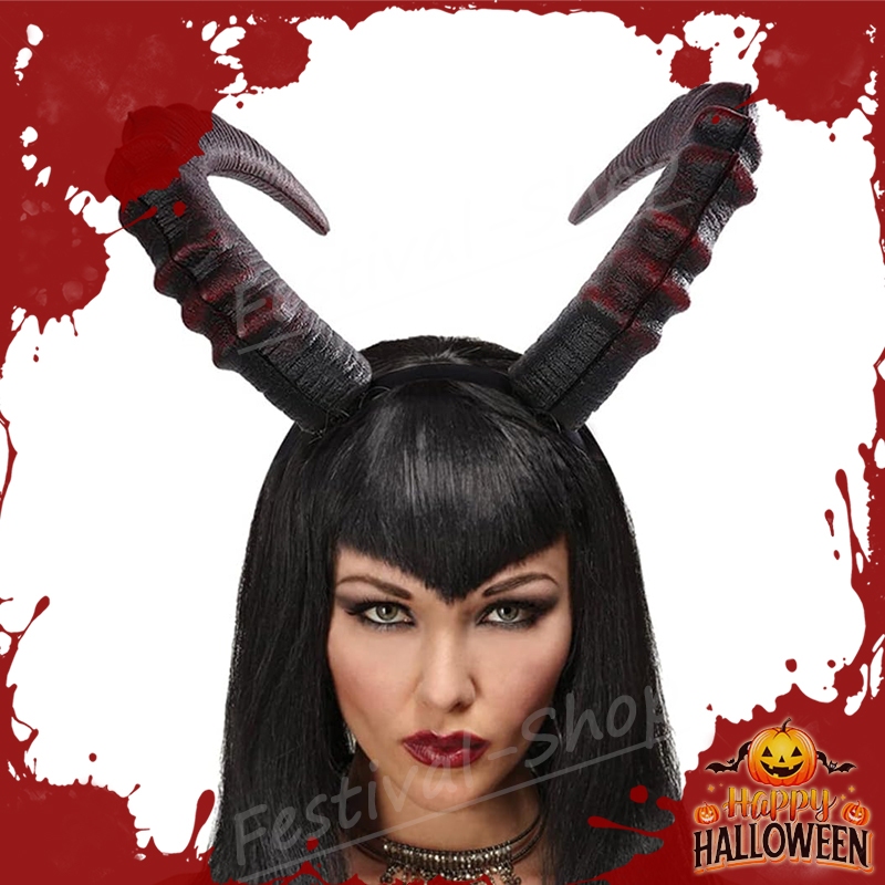มีส่งทันที ! ที่คาดผม งานปาร์ตี้ ฮาโลวีน แนว ปีศาจ เขาขนาดใหญ่ / Halloween Headband Props Demon Horns