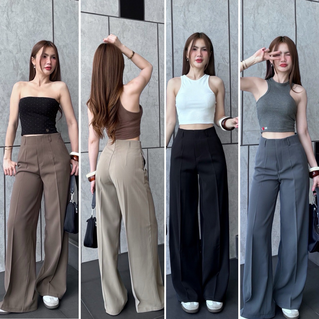 กางเกงขากระบอกผ้าทิ้งตัวซิปหลัง