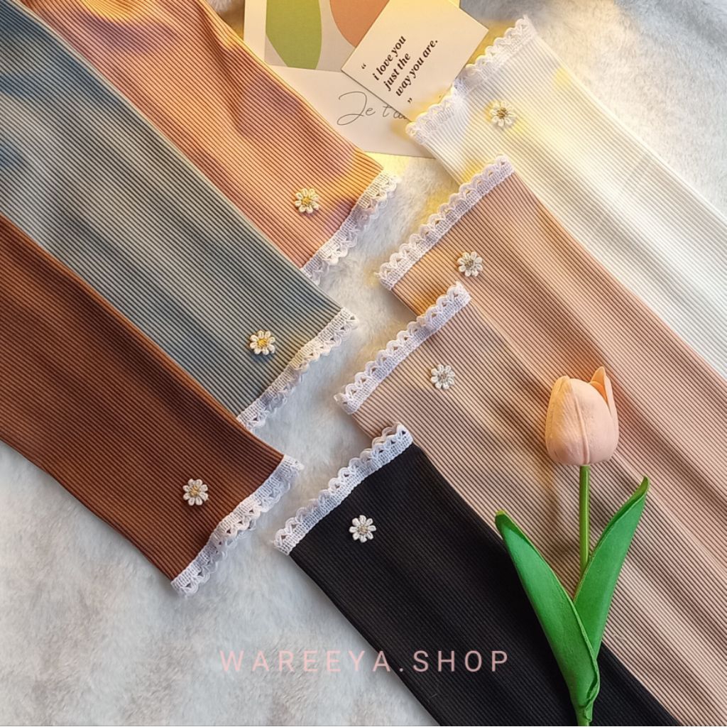 ปลอกแขนผ้าร่อง⚘️ แต่งลูกไม้น่ารักๆ(ลูกไม้ไม่ยืด)สินค้าพร้อมส่ง