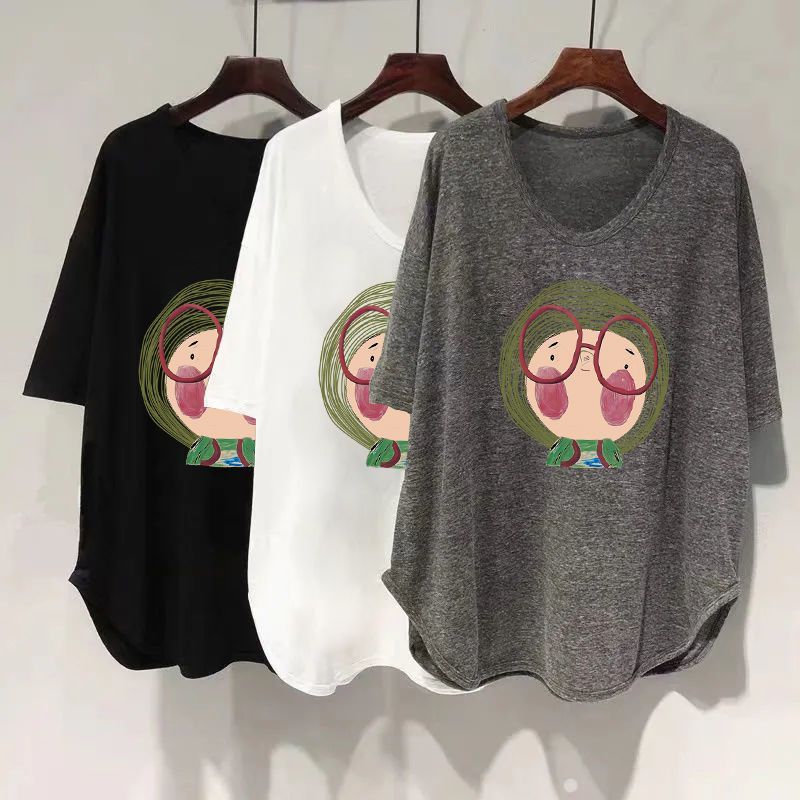เสื้อยืดคนอ้วนไซส์ใหญ่ 40-90 สวยๆ oversize เสื้อผ้าพรางหุ่นสาวอวบ สไตล์​เกาหลีแฟชั่น เสื้อโอเวอร์ไซส์วินเทจ ลายการ์ตูน