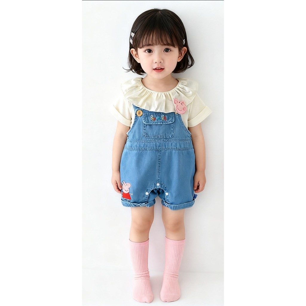 NT Baby-150 ชุดเสื้อ กางเกงยีนส์ขาสั้น เอี๊ยมยีนส์ สำหรับเด็กผู้หญิง ผ้านิ่ม ใส่สะบาย ระบายอากาศได้ดี