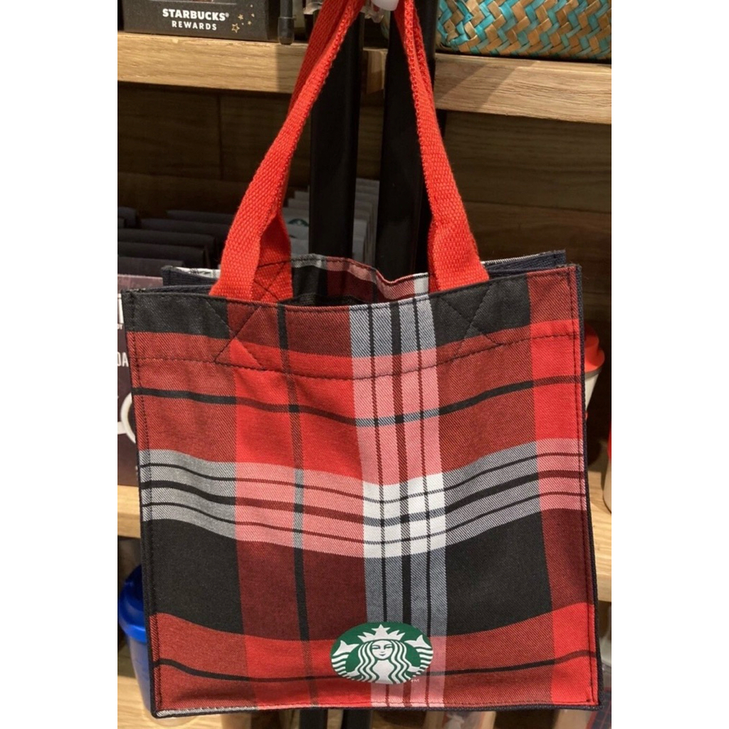 2020 Starbucks Christmas Holiday Red Scott Bag with Green Siren Logo กระเป๋าคริสต์มาส สตาร์บัคส์ ลายสก็อตแดงดำมีโลโก้ - รูปที่ 4