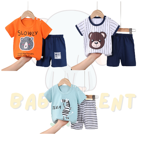 เสื้อผ้าเด็ก  ชุดเด็กลายการ์ตูน แบบเซ็ท เสื้อ+กางเกงขาสั้น [F01-F06]