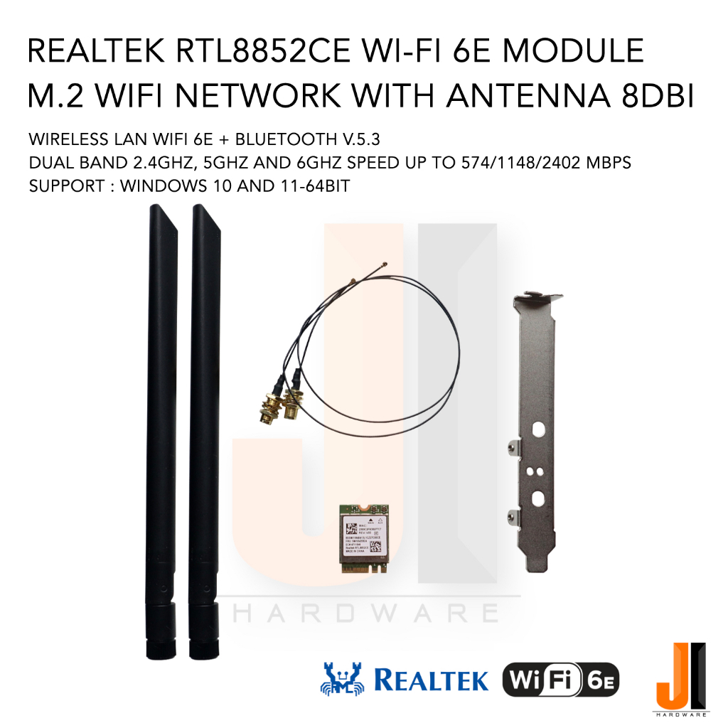 Realtek RTL8852CE Wi-Fi 6E M.2 wifi + bluetooth v.5.3 dual band + Antenna 8dbi + Back Plate (ของใหม่