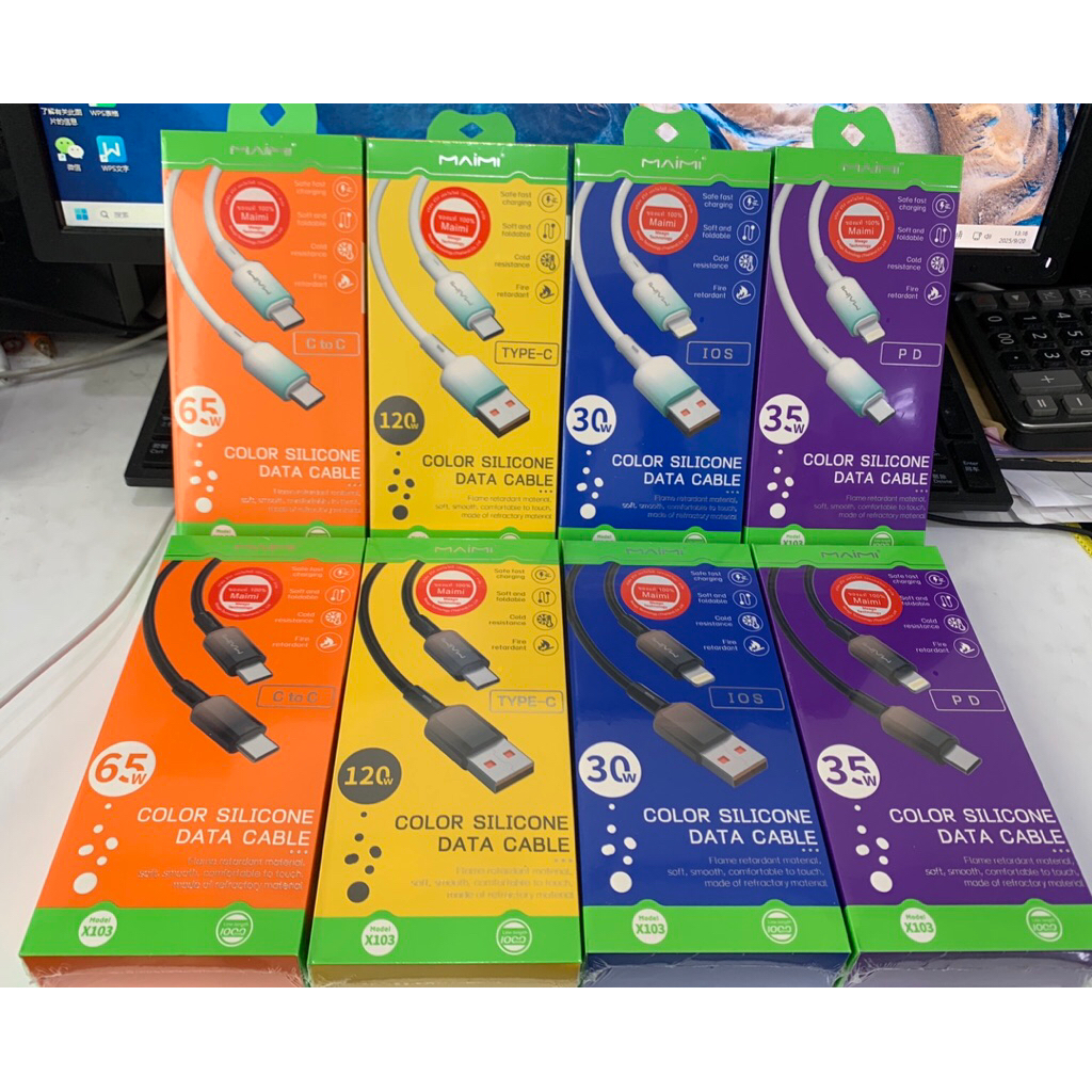 Maimi รุ่น X103 สายชาร์จ (30W)(35W)( 65W)(120W)Quick chargeing data cable สาย Silicone นิ่ม ไม่พันกัน ใช้งานทนทาน