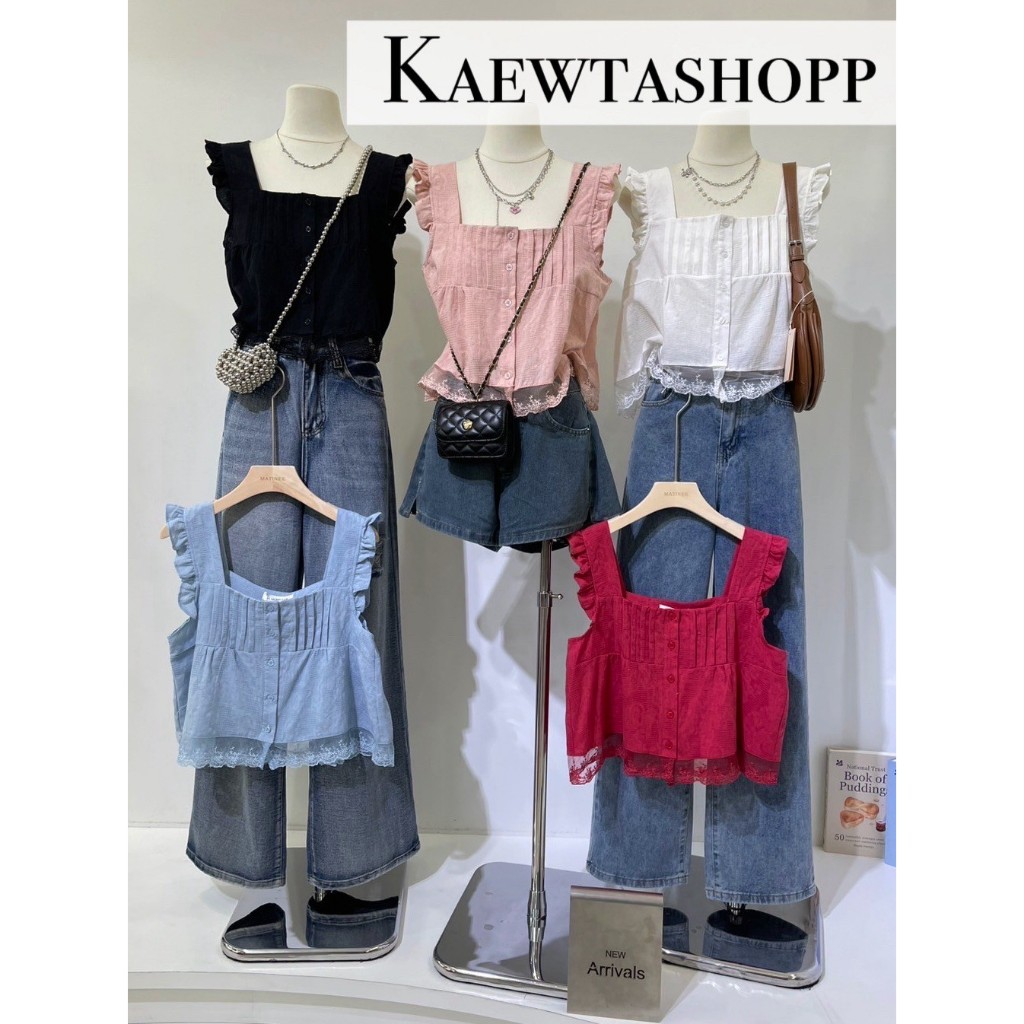 (สีพื้นเข้าแล้ว📌) เสื้อ เสื้อลายดอก แต่งลูกไม้ ครอป กล้าม แขนกุด งานเกาหลี เนื้อผ้าดี ไซส์ใหญ่ Matinee kaewtashop