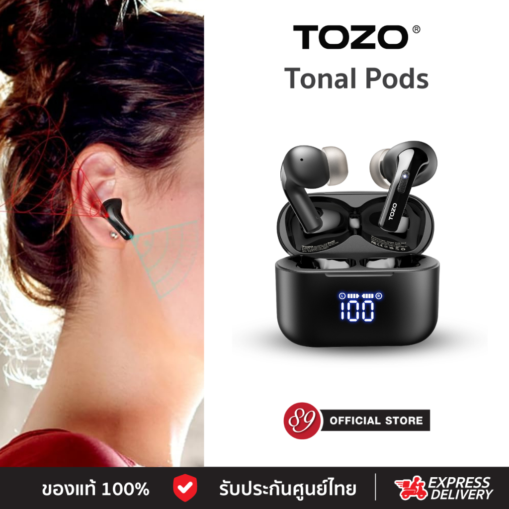🇹🇭ประกันศูนย์ไทย TOZO Tonal Pods หูฟังบลูทูธไร้สาย อินเอีย IPX8, Bluetooth 5.3 Max10.5 Hr. /Charge
