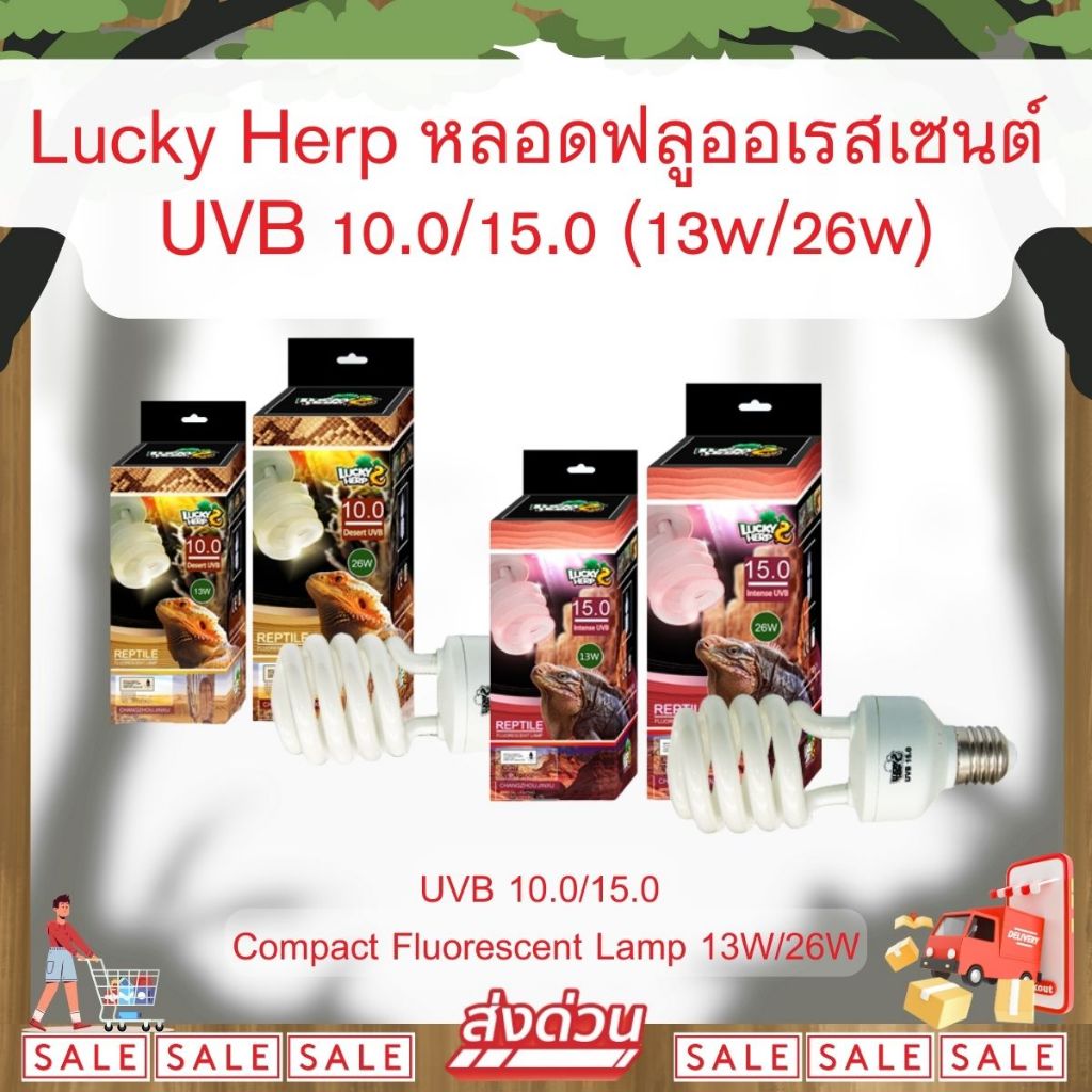 *ส่งไว* Lucky Herp หลอดไฟ UVB ความเข้มข้นสูง 15.0 สำหรับเต่า กิ้งก่า สัตว์เลี้ยงที่ต้องการแสงแดด