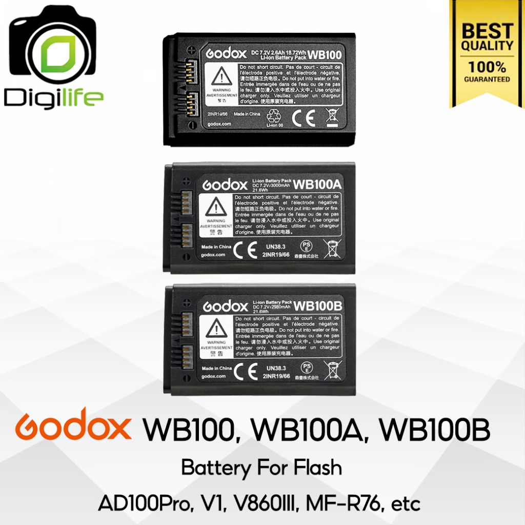 Godox Battery WB100, WB100A, WB100B - For Flash AD100Pro, V1, V860III, MF-R76, etc - Digilife Thaila