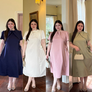 LD ชุดเดรสออกงาน  ดีเทลแต่งดอกไม้ช่วงเอว ผ้าบาร์บี้เนื้อดี ท…