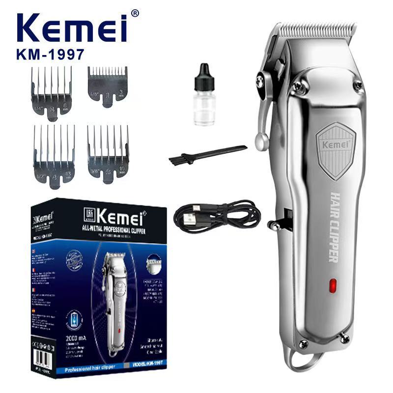 Kemei KM-1997 KM1997 ไร้สาย ดีไซด์สวยทันสมัย สีเงินหรูหรา ปัตตาเลี่ยนตัดผม แบตตาเลียนตัดผม Clipper T