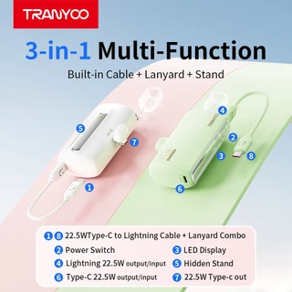TRANYOO F29【TIS】3-in-1 mobile power bank 10000mAh Light&ing/Type-C data cable one-wire multi-purpose 22.5W fast charging
