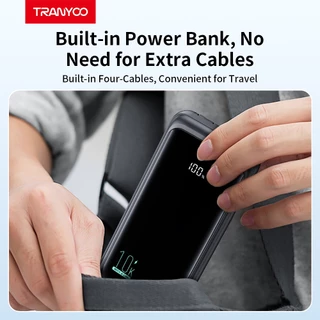 TRANYOO TIS 20000mAh power bank with 4 built-in charging cables, Mi&ro/Type-C/Light&ing/USB power display, fast charging
