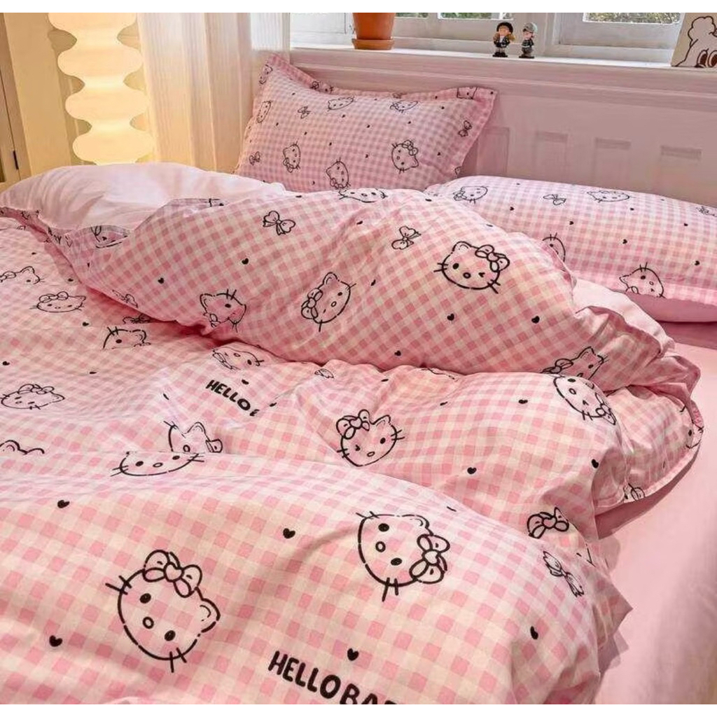 ผ้าปูที่นอน ชุดผ้าปูผ้าห่ม(ลายคิตตี้)ขนาด 3|5|6 ฟุต 🛏 เนื้อผ้าคอตตอน 100% หนานุ่มนอนสบาย🏡☀️🤍