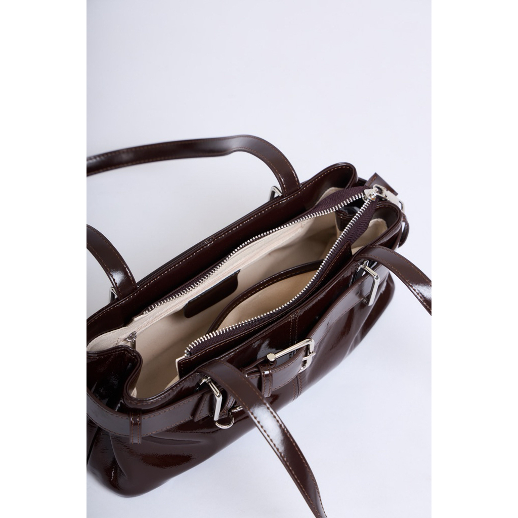 (ลดสูงสุด50%🖤GOODBYESALE🖤จนกว่าสินค้าจะหมด)กระเป๋าสะพาย Maynie Gomatchfun กระเป๋าหนังแท้ หนังเงา - รูปที่ 7