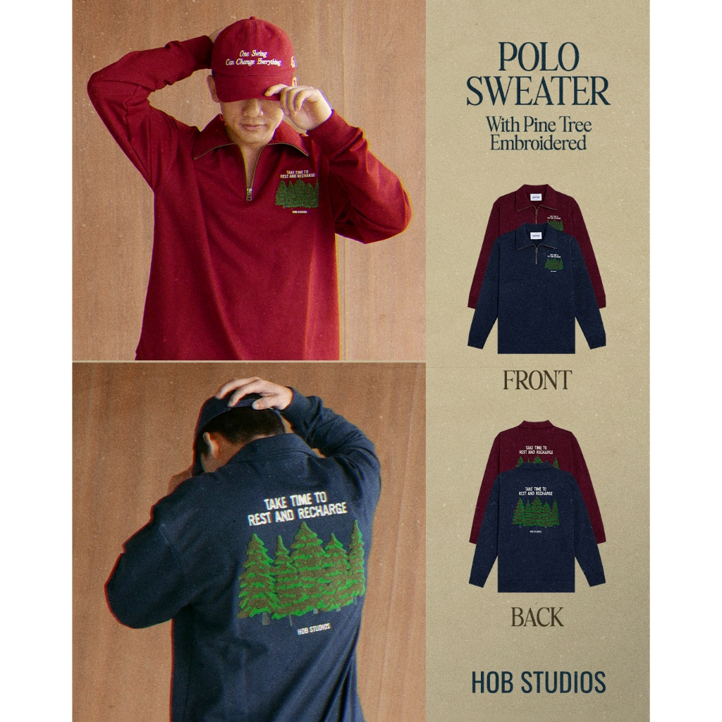 🔥ทักแชทรับโค้ดลดเพิ่ม Polo Sweater with Pine Tree Embroidered HOB STUDIOS