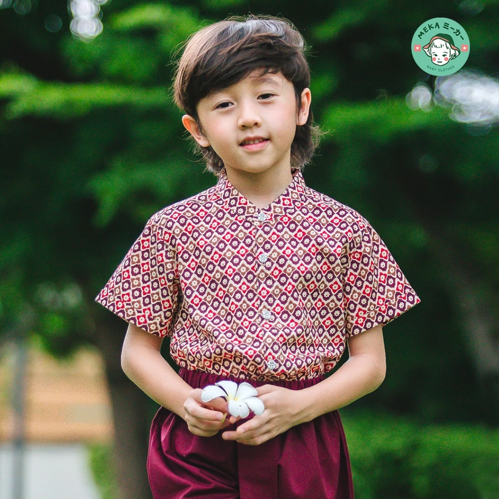 [พร้อมส่ง🇹🇭] เสื้อเด็กชาย คอจีน ลายพิกุลน้อย [24M-12Y] ชุดไทยเด็ก ผ้า 𝙄𝙣𝙙𝙞𝙖 𝙃𝙖𝙣𝙙 𝘽𝙡𝙤𝙘𝙠 𝙋𝙧𝙞𝙣𝙩
