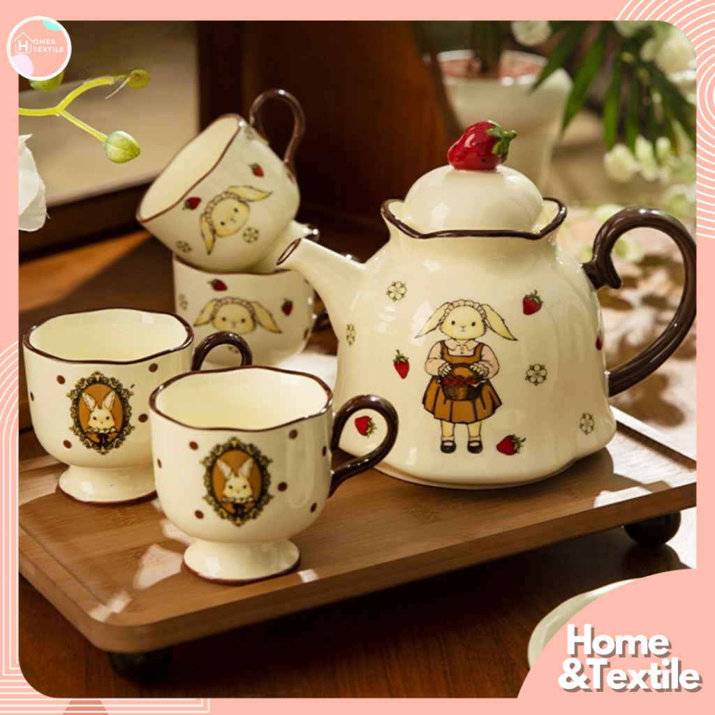 ชุดกาน้ำชาเซรามิค ชุดแก้วกาแฟ 🐰🍄ลายกระต่ายสุดคิ้วท์ | Rabbit Vintage Tea Time