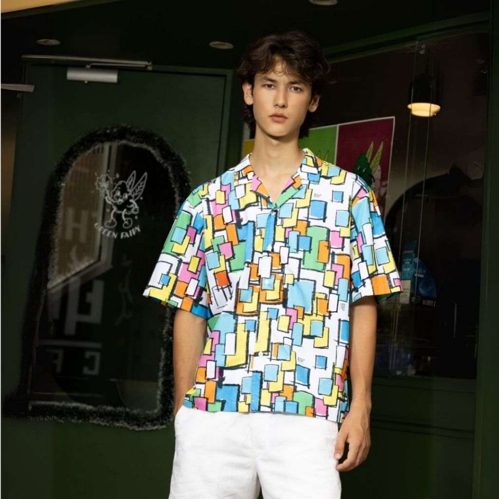 GSP เสื้อคอปกฮาวายผู้ชาย สีขาว ส้ม ฟ้า PBDBWH