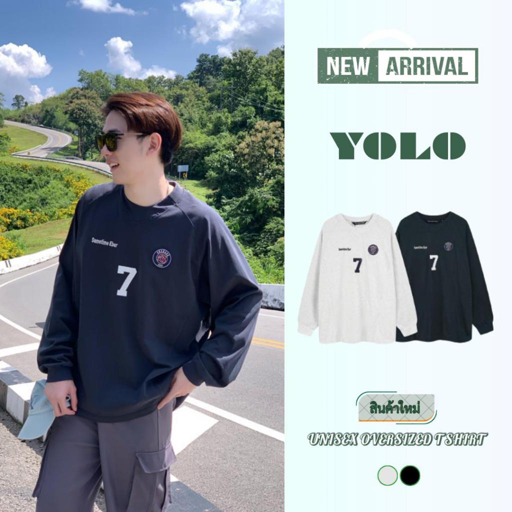 YOLO เสื้อสเวตเตอร์ OVERSIZE เสื้อสเวตเตอร์โอเวอร์ไซส์ เสื้อคอตตอน  คอกลม แนวสปอร์ต 2358