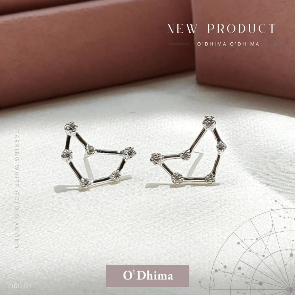 O'Dhima ต่างหูเพชร Zodiac Capricorn Dec22-Jan19 (ราศีมังกร) ทองขาว18K OR0474