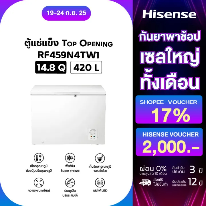 Hisense ตู้แช่แข็ง ขนาด 420 ลิตร 14.8Q รุ่น RF459N4TW1 สีขาว New