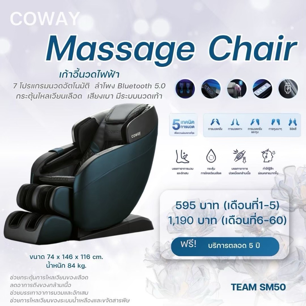 เก้าอี้นวดไฟฟ้า Coway รุ่น Massage chair 595฿ (ทักแชทก่อนสั่งซื้อ)