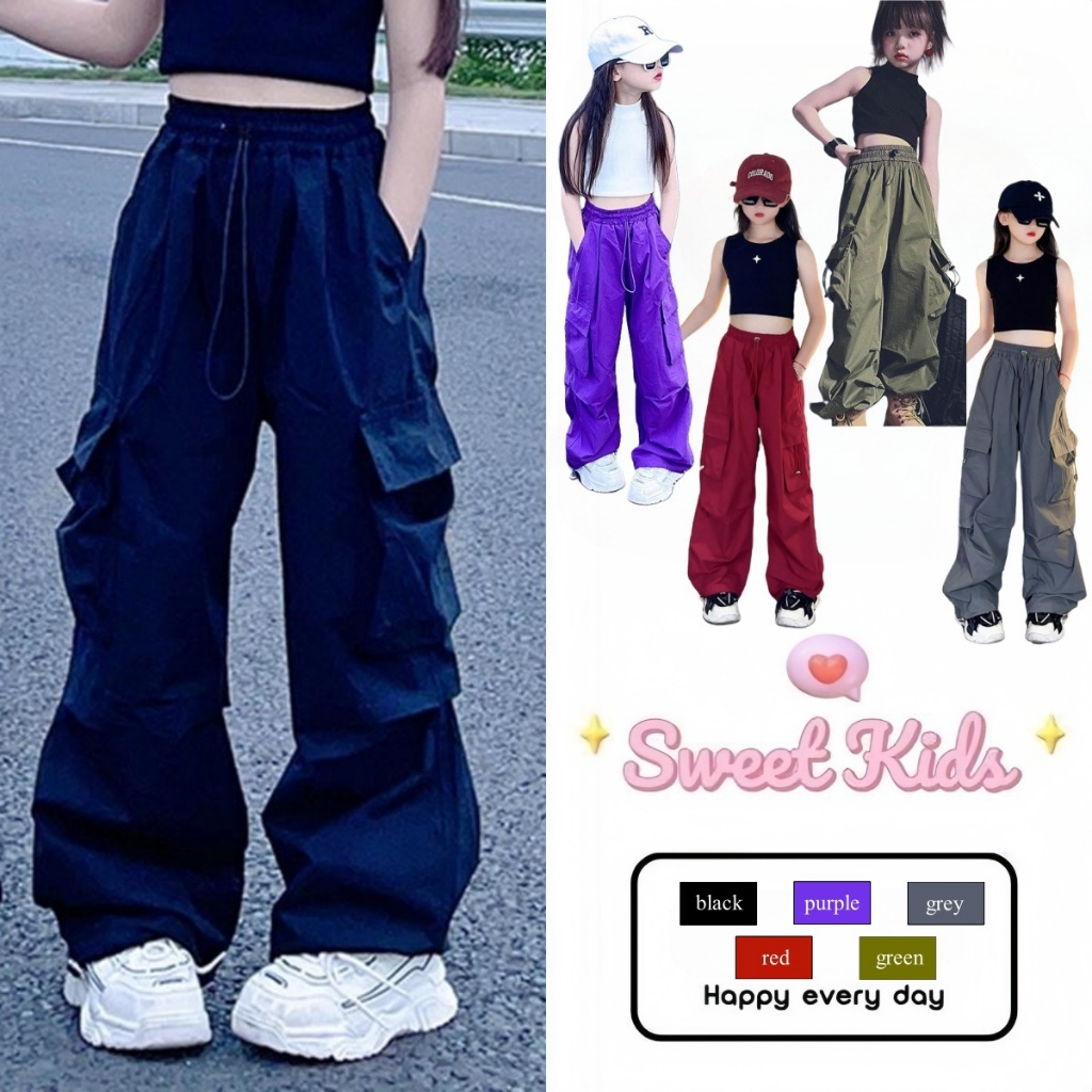 SweetKids พร้อมส่งจากกทม🌸กางเกงคาร์โก้เด็กเท่🍓กางเกงกีฬา สีสดใส ขายาว แฟชั่น ลําลอง ทรงหลวม สําหรับเด็กผู้หญิงและเด็กชาย
