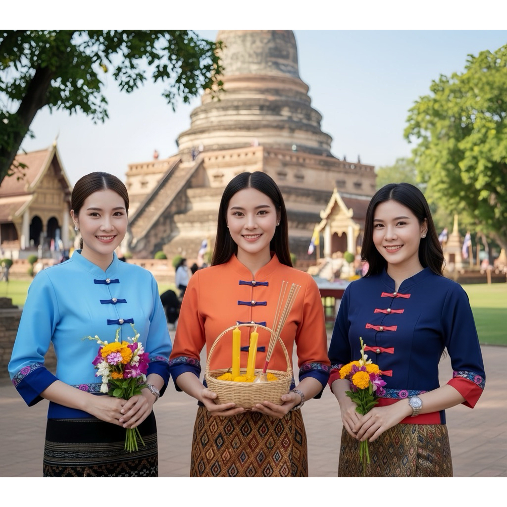 เสื้อพื้นเมืองผู้หญิงแต่งแถบลายดอก