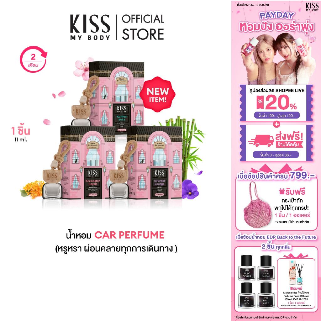 [น้ำหอมติดรถ กลิ่นโรงแรมสุดหรู] Kiss My Body Car Perfume Hotel De Memoir Collection 11 ml. (3 กลิ่น)