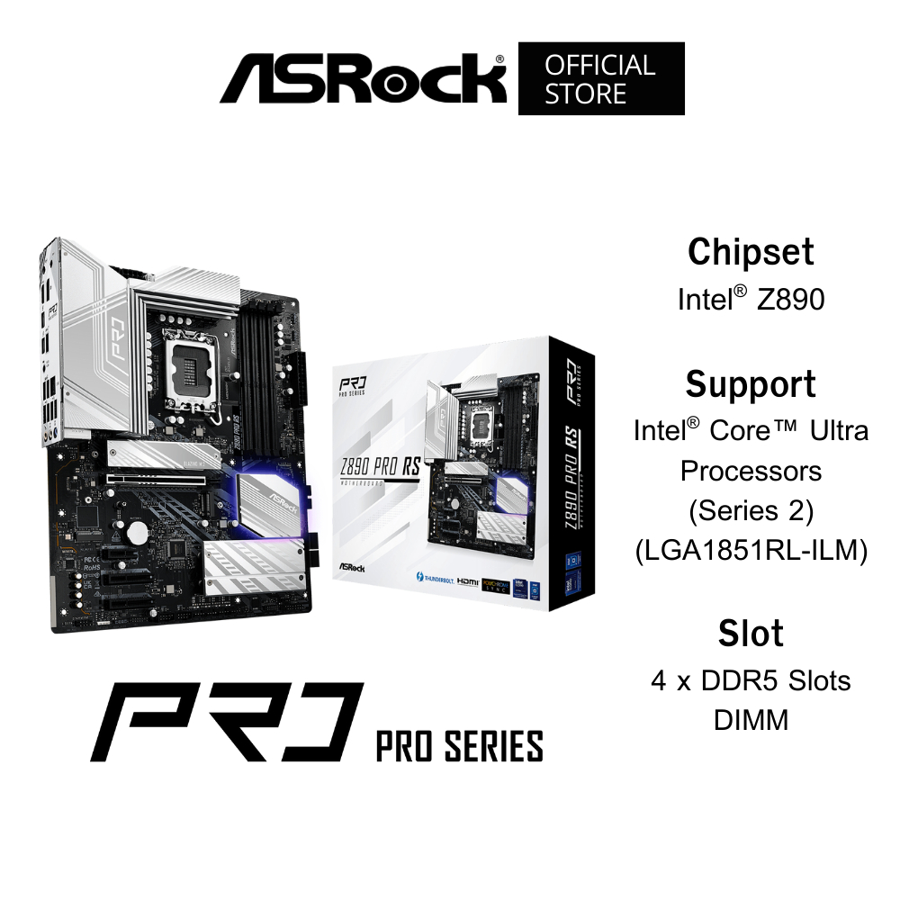 ASROCK Z890 Pro RS Mainboard (เมนบอร์ด) ATX DDR5 Intel® Core™ Ultra Processors (Series 2)